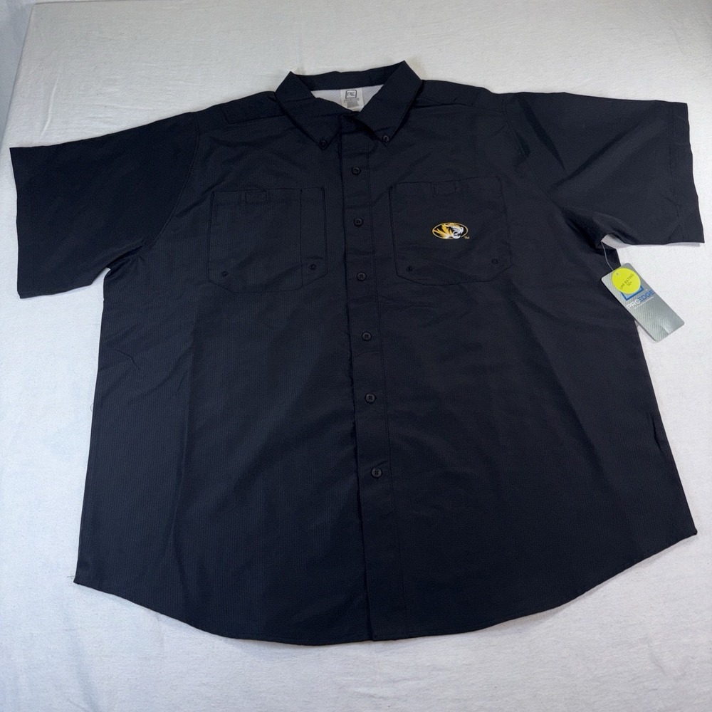 Mizzou Tigers Men's Button Up Vented Short Sleeve Shirt XXL Black